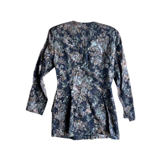 Vintage 80s Women's Gothic Colorful Jacquard Floral Black Blazer/ Dress Size M - Picture 3 of 8